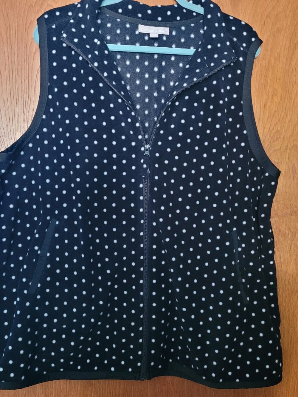 Woman Within Fleece Vest - Size 1X (22/24) - Black and White Polka Dot